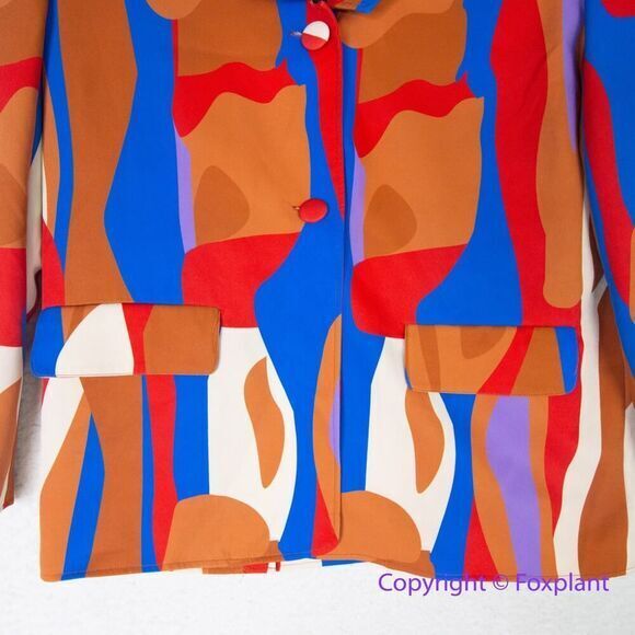 New! Hosbjerg Anthropologie Greta Adele Blazer geometric abstract print red blue - Picture 8 of 16
